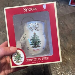 Spode mitten ornament dated 2015 on back Baby’s first Christmas